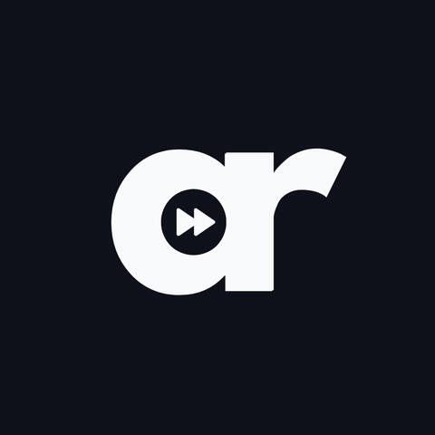 Ava Ramshaw logo. A conjoined lowercase a and r with a fast forward icon in the centre of the letter a. White on black background. Click to return to main page